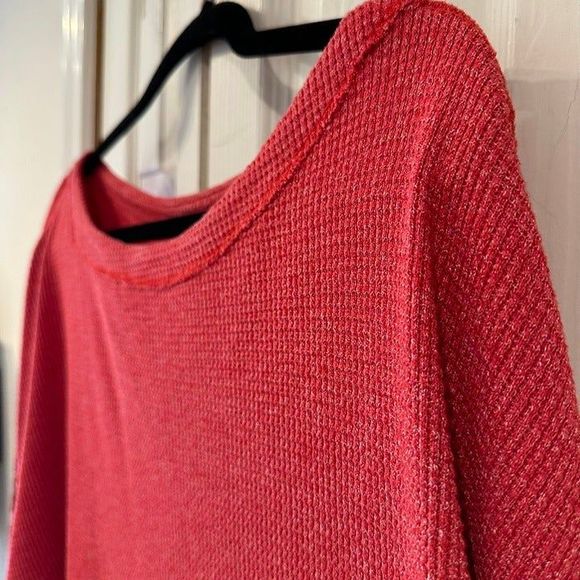 We The Free Waffle Knit Mixed Media Oversized Thermal Drapey Paisley Sleeve Top - Picture 11 of 12